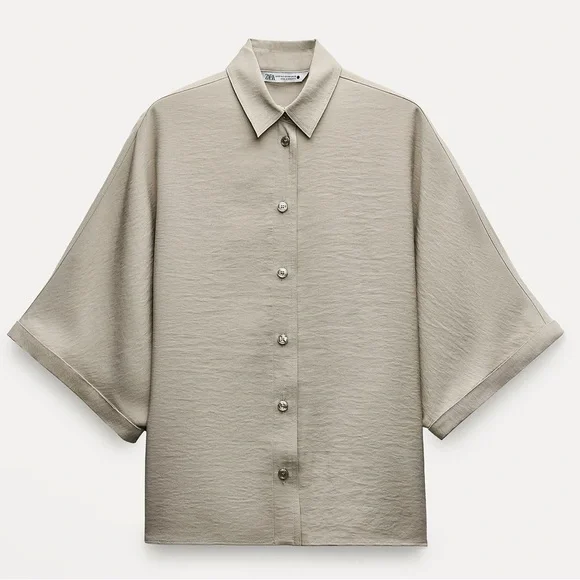 ZARA NEW WOMAN SS24 MINK ZW COLLECTION OVERSIZE SHIRT - Picture 7 of 10